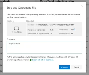 MS Defender for Endpoint - Stop and Quarantine file